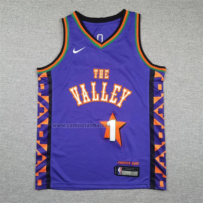Camiseta Nino Phoenix Suns Devin Booker NO 1 Ciudad 2024-25 Violeta